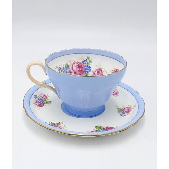 Shelly Dainty Tea Cup and Saucer -Roses and Forget-me-nots-Pattern 13249 UK - Picture 3 of 7